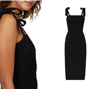 HUNTER BELL Leighton Eyelet Cutout Tie Strap Denim Sleeveless Midi Dress Small